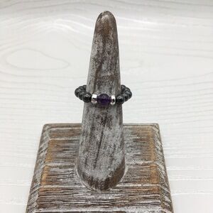 HANDCRAFTED Stretch Hematite/Silver Hematite & Amethyst Bead Ring